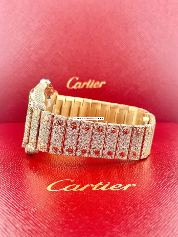 Cartier Santos Men’s Custom 39.8mm 18k Yellow Gold Watch Iced Out w ...